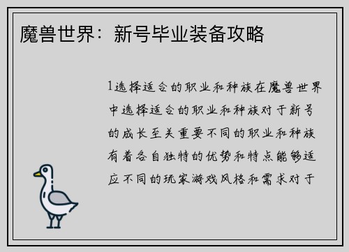 魔兽世界：新号毕业装备攻略